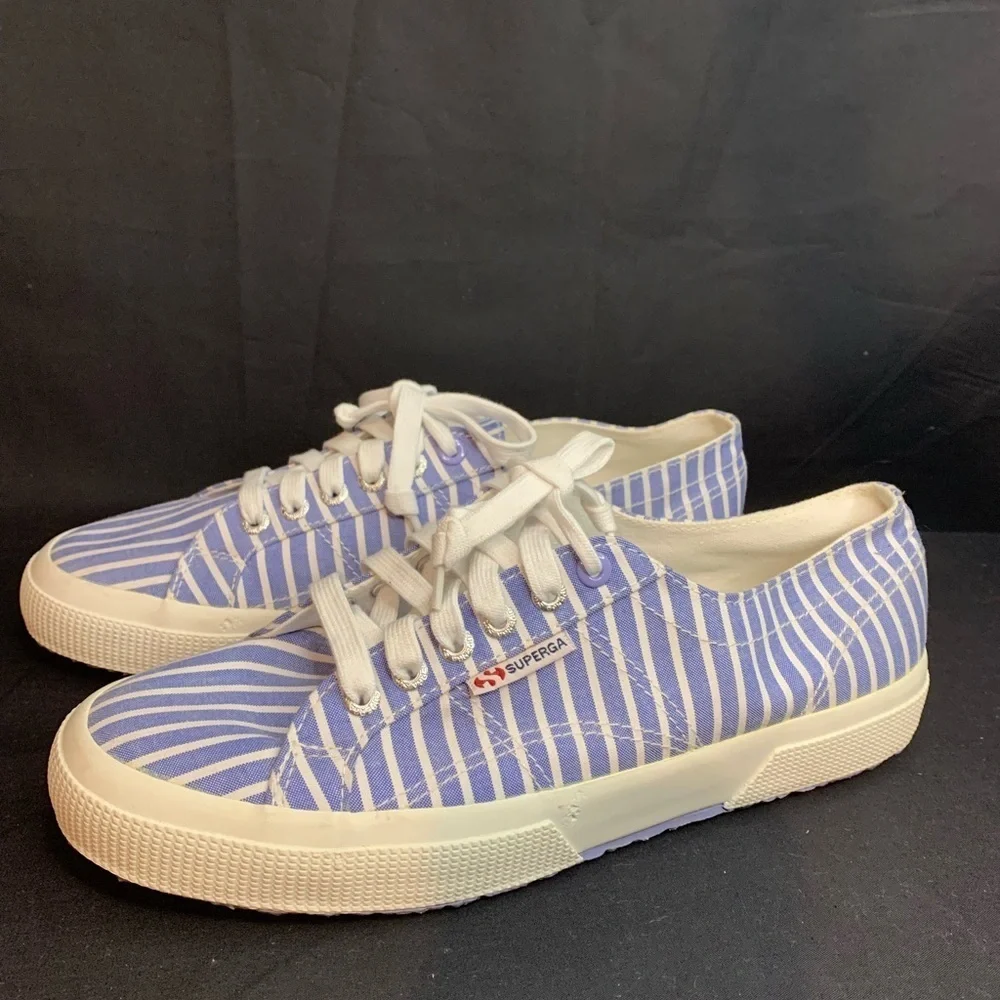 Superga Women’s USAM 8/USAW 9.5  EU 41 Blue White Striped Sneakers Lace up